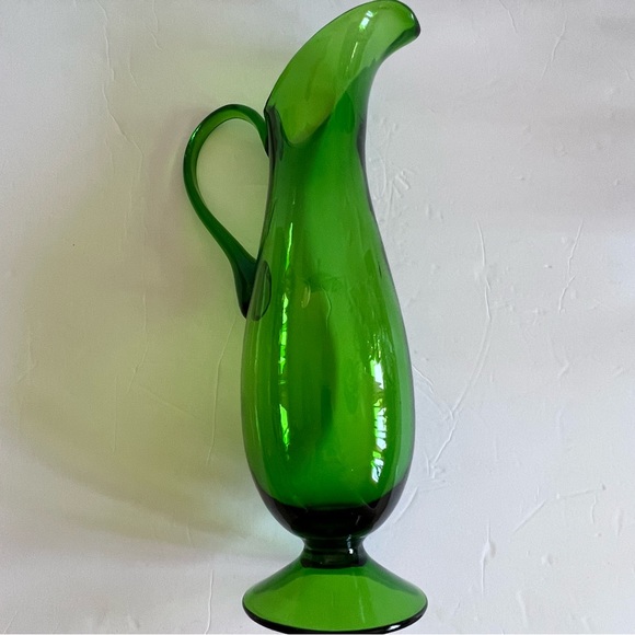 Vintage Hand Blown Green Glass Pitcher 19” - Picture 14 of 15